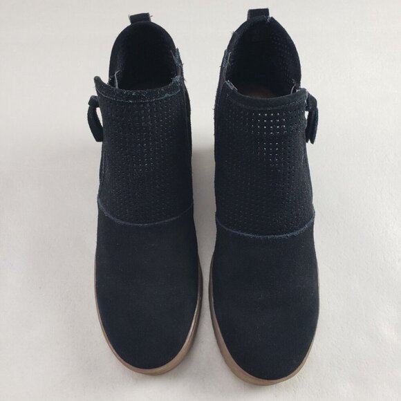 Sofft Bellview Wedge Ankle Boot Womens 11 Black Suede Side Zip Perforated Bootie - Picture 4 of 11